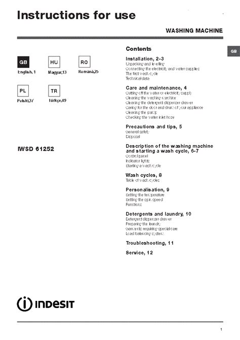 User manual Indesit IWSD 61252 C ECO EU (English 